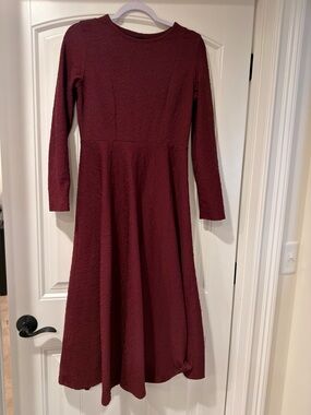 Women's Long Sleeve Fit & Flare Dress - Burgundy size s